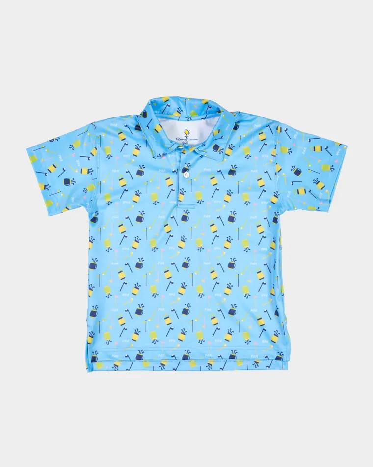 Boy's Golf-Print Performance Knit Polo Top, Size 2T-4 by FLORENCE EISEMAN
