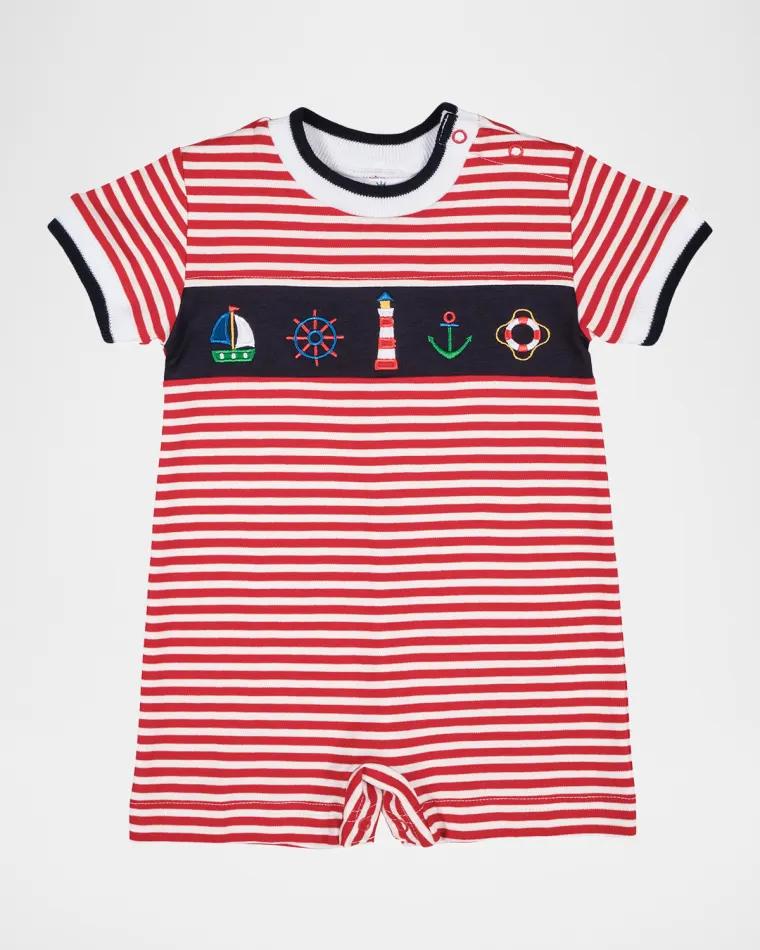 Boy's Nautical Striped Knit Shortall, Size 3M-18M by FLORENCE EISEMAN