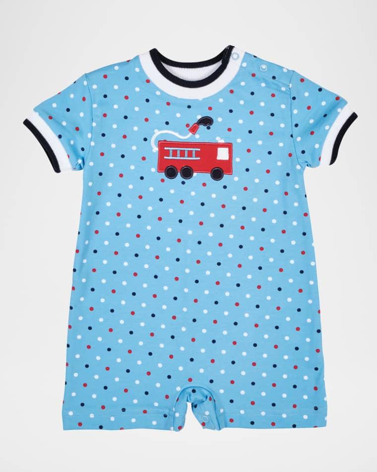Boy's Polka-Dot Shortall with Fire Truck, Size 3M-18M by FLORENCE EISEMAN