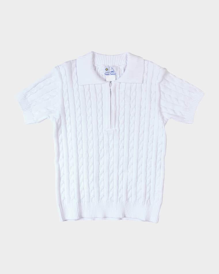 Boy's Short-Sleeve Polo Cable Sweater, Size 2T-4 by FLORENCE EISEMAN