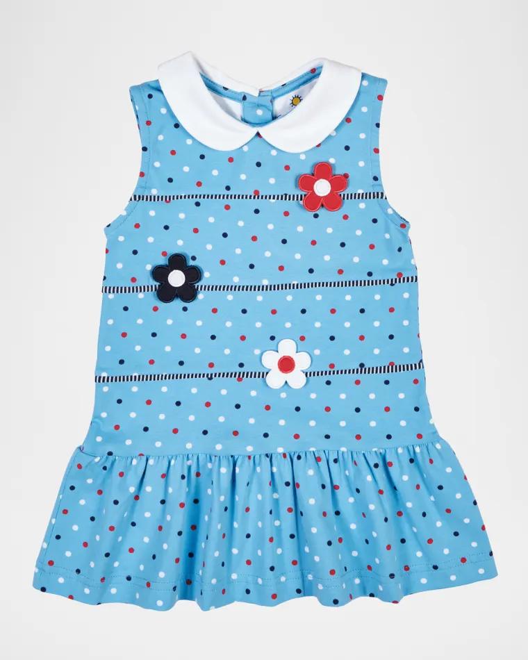 Girl's Applique Flower Sleeveless Polka-Dot Dress, Size 12M-8 by FLORENCE EISEMAN