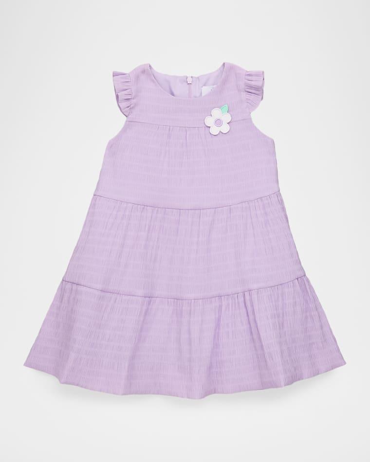 Girl's Floral Applique Crinkled Lawn Dress, Size 2T-6 by FLORENCE EISEMAN
