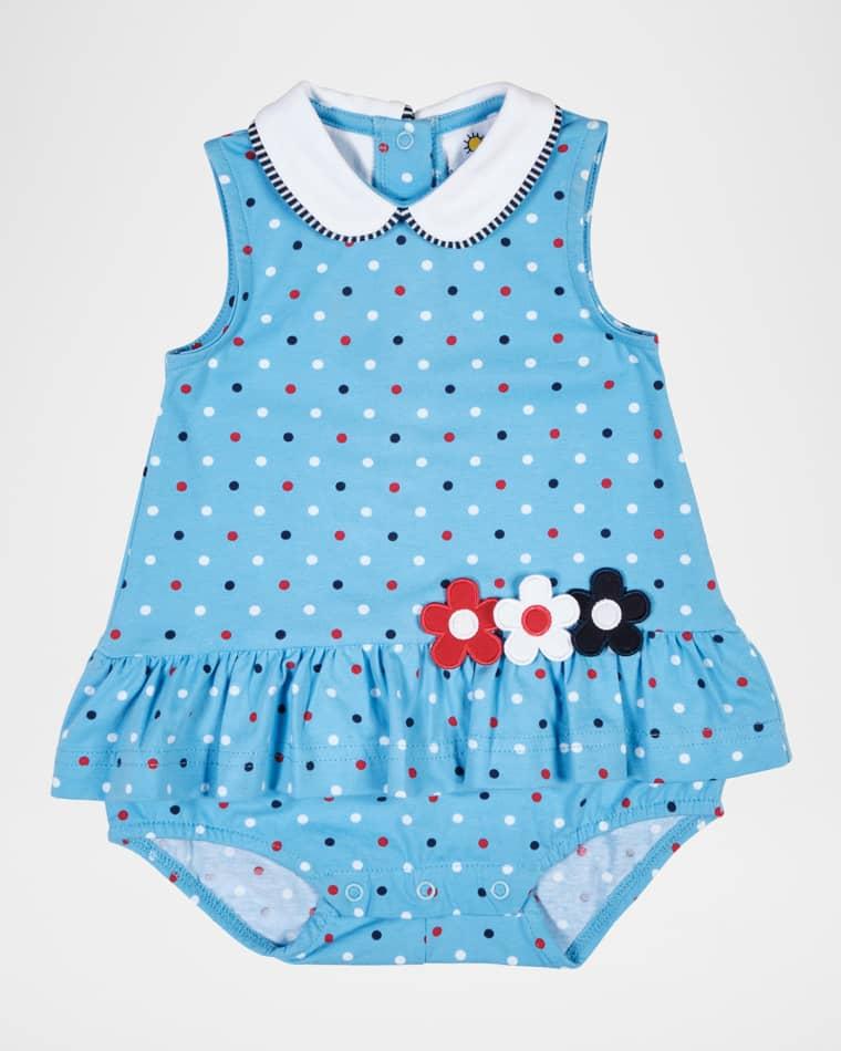 Girl's Floral Applique Polka-Dot Romper, Size 3M-24M by FLORENCE EISEMAN