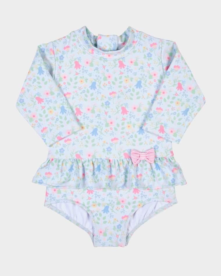 Girl's Floral-Print One-Piece Rashguard with Bow, Size 6M-24M by FLORENCE EISEMAN