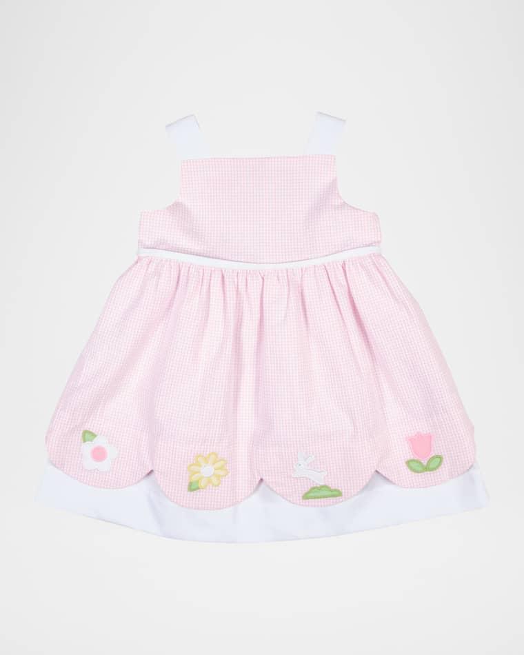 Girl's Flowers & Bunny Seersucker Check Dress, Size 6M-18M by FLORENCE EISEMAN