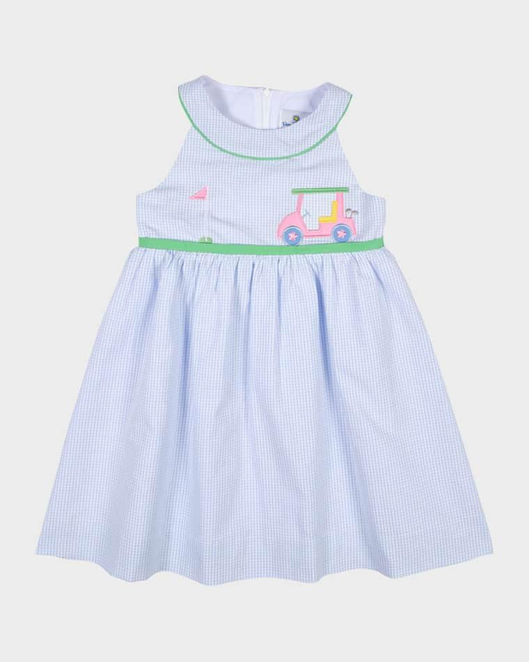 Girl's Golf Cart Check Seersucker Dress, Size 2T-7 by FLORENCE EISEMAN