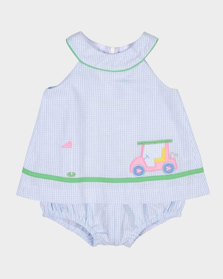 Girl's Golf Cart Seersucker Skirted Romper, Size 3M-24M by FLORENCE EISEMAN