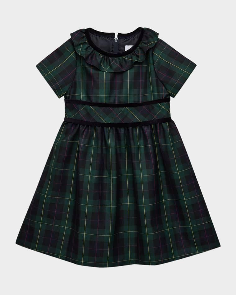 Girl's Neck-Ruffle Plaid Dress, Size 2T-6X by FLORENCE EISEMAN