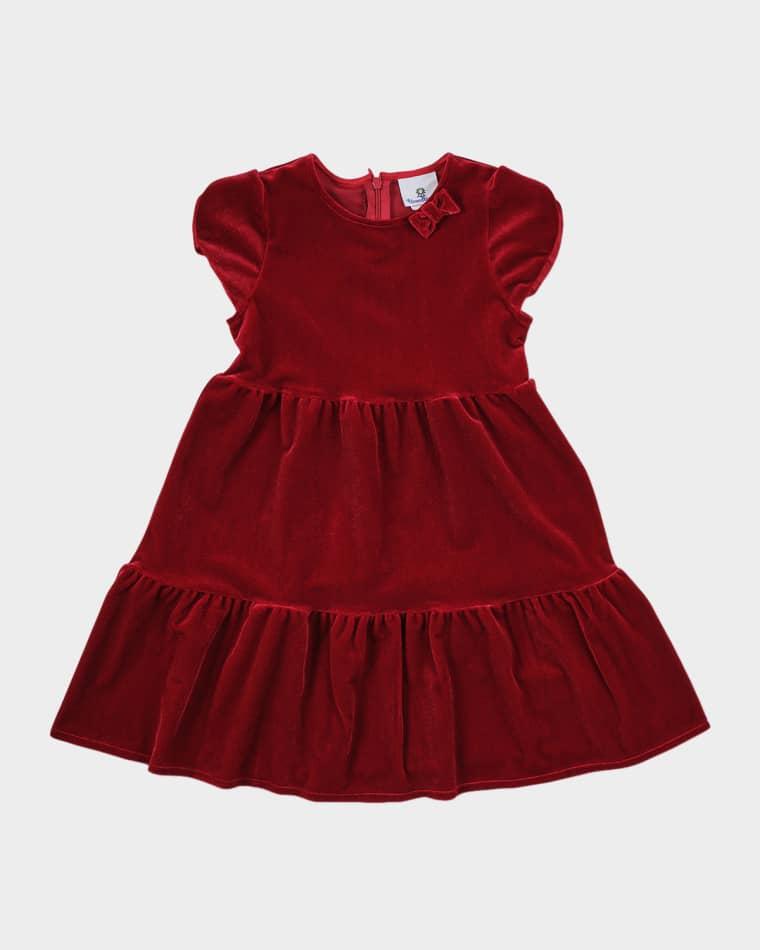 Girl's Tulip-Sleeve Stretch Velvet Dress, Size 2T-14 by FLORENCE EISEMAN