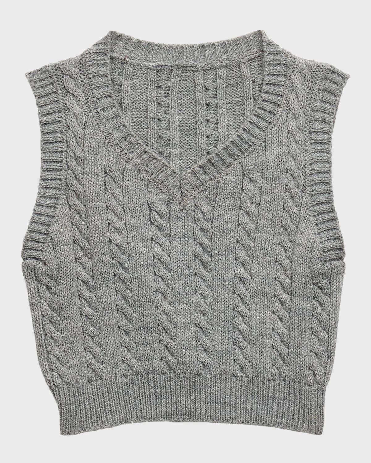 Girl's Cable Knit Sweater Vest, Size S-XL by FLOWERS BY ZOE