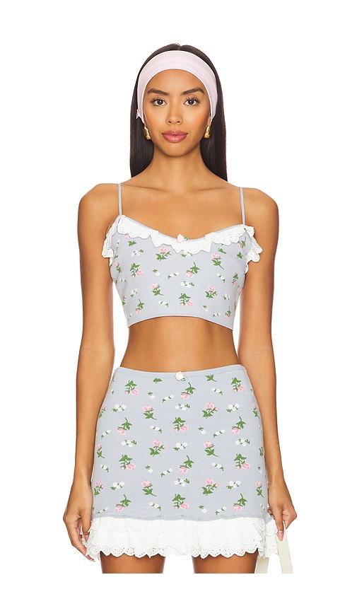 For Love & Lemons Amalia Knit Crop Top in Blue by FOR LOVE&LEMONS