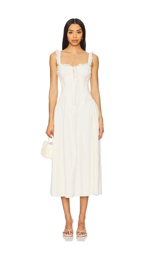 For Love & Lemons Baby Daisy Poplin Midi Dress in White by FOR LOVE&LEMONS