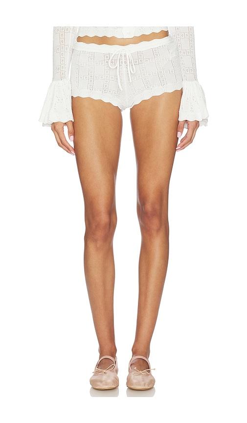 For Love & Lemons Bayberry Pointelle Shorts in White by FOR LOVE&LEMONS