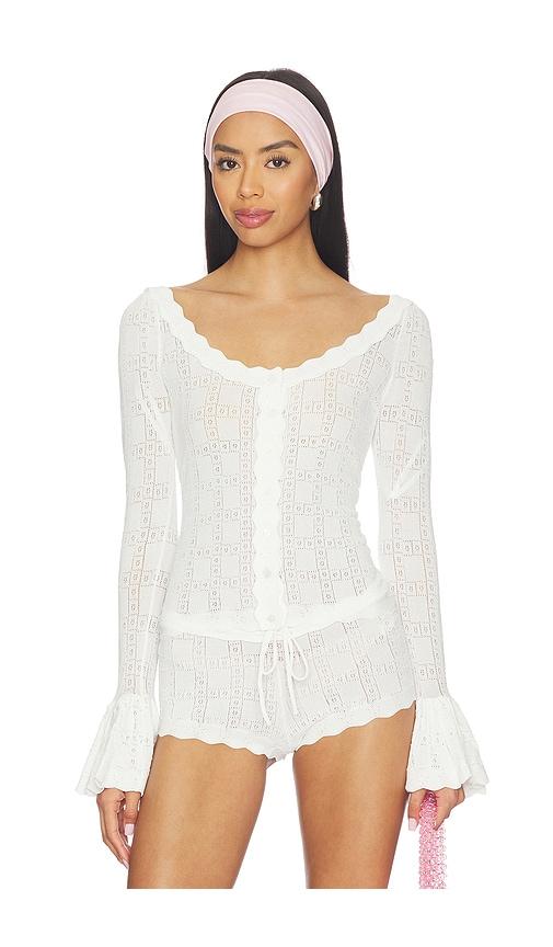 For Love & Lemons Bayberry Pointelle Top in White by FOR LOVE&LEMONS