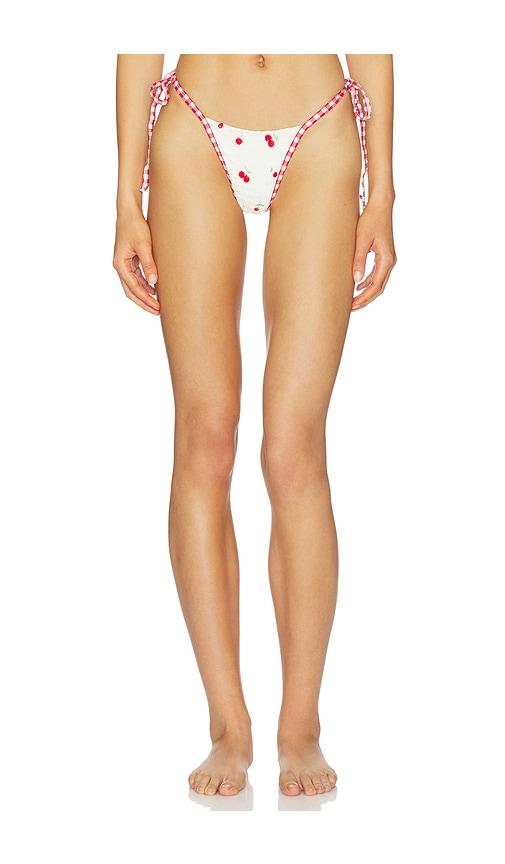 For Love & Lemons Beaded Cherries Bikini Bottom in Cream,Red by FOR LOVE&LEMONS