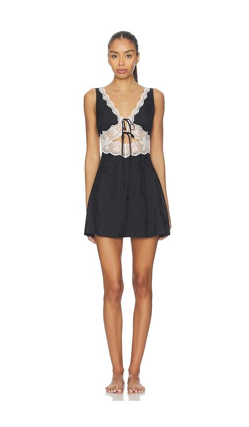 For Love & Lemons Bluebird Jacquard Mini Slip in Black by FOR LOVE&LEMONS