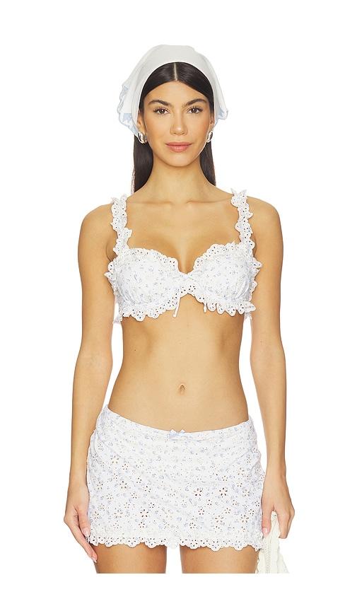 For Love & Lemons Cape Cod Bikini Top in Cream,Blue by FOR LOVE&LEMONS
