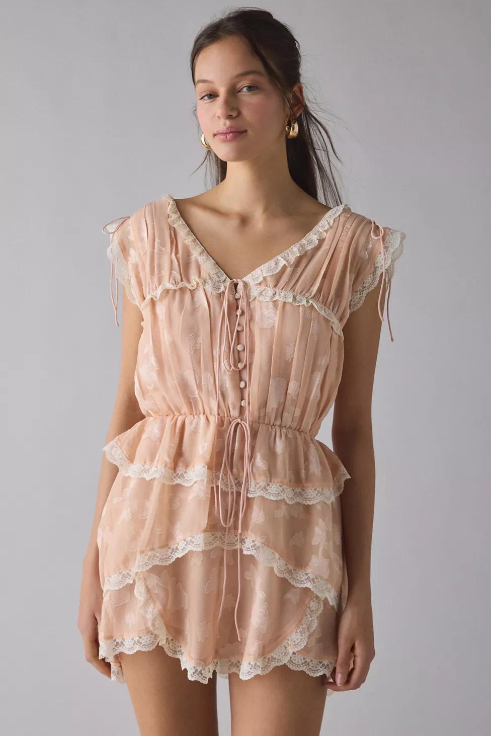 For Love & Lemons Ciara Lace Trim Ruffle Mini Dress by FOR LOVE&LEMONS