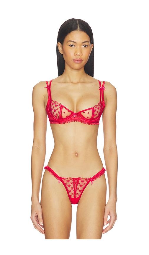 For Love & Lemons Cross Stitch Hearts Underwire Bra in Red by FOR LOVE&LEMONS