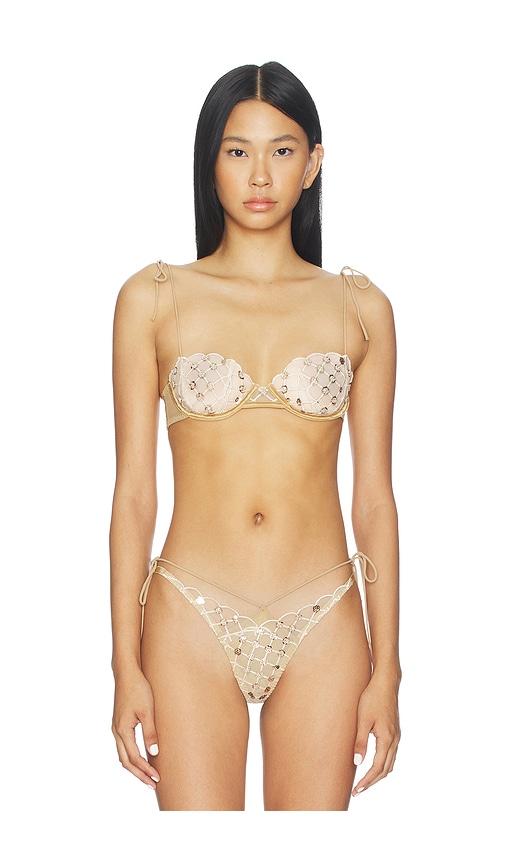 For Love & Lemons Dazzle Me Underwire Bra in Metallic Gold by FOR LOVE&LEMONS
