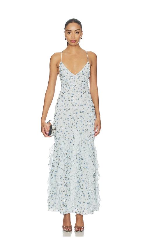 For Love & Lemons Elea Beaded Maxi Dress in Baby Blue by FOR LOVE&LEMONS