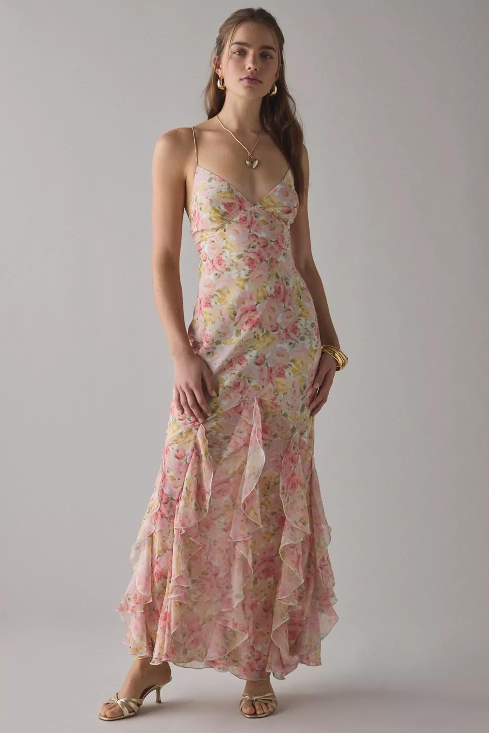 For Love & Lemons Elea Cascading Ruffle Chiffon Maxi Dress by FOR LOVE&LEMONS