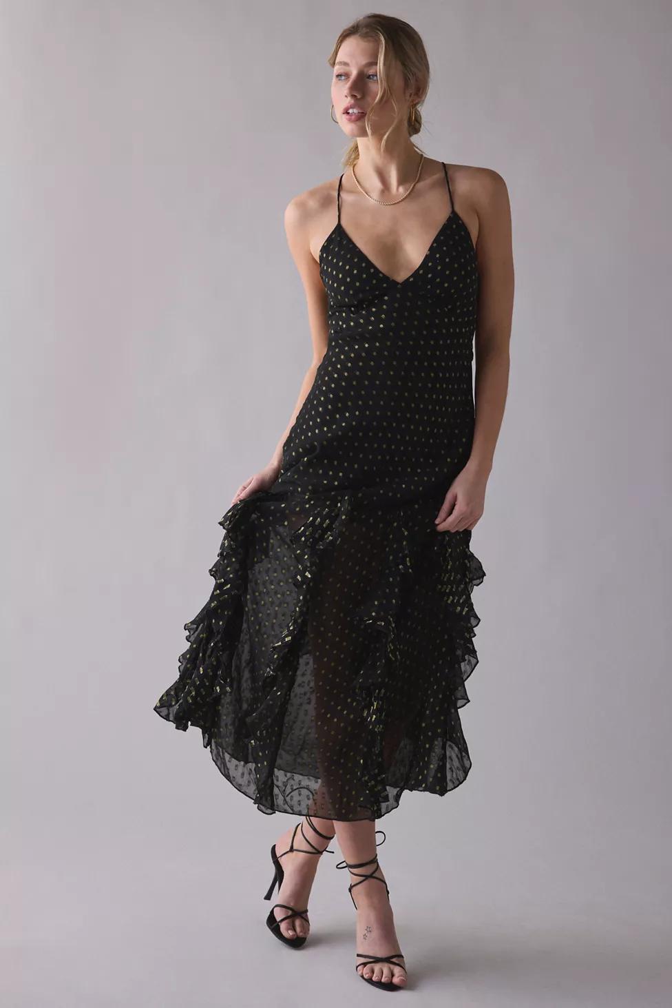 For Love & Lemons Elena Cascading Ruffle Polka Dot Maxi Dress by FOR LOVE&LEMONS