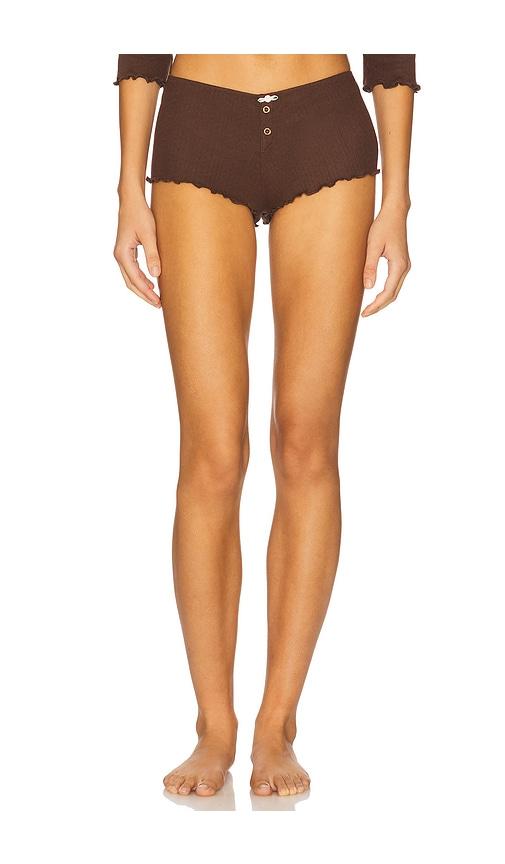 For Love & Lemons Elliana Sleep Short in Chocolate by FOR LOVE&LEMONS