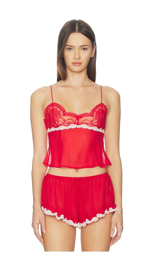 For Love & Lemons Fiona Lace Camisole Top in Red,White by FOR LOVE&LEMONS