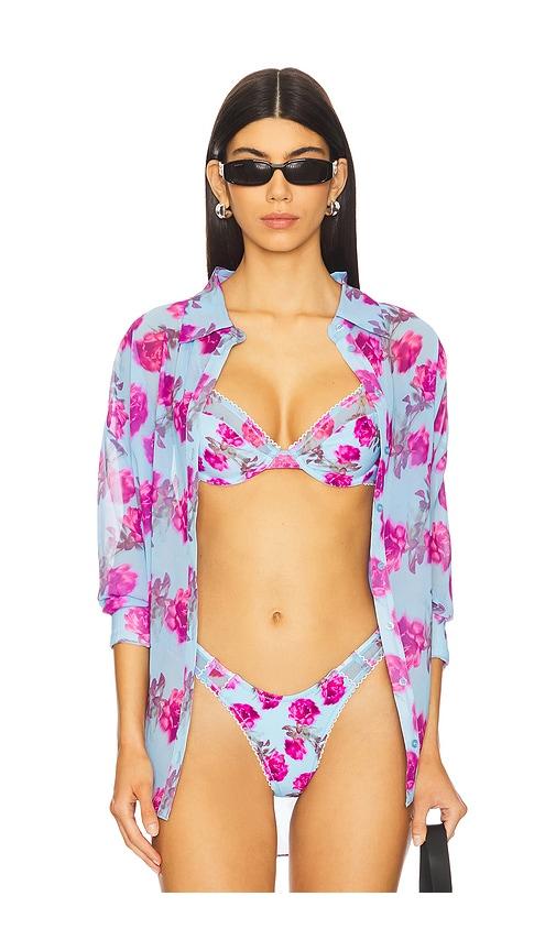 For Love & Lemons Floral Stems Button Down Top in Blue,Purple by FOR LOVE&LEMONS