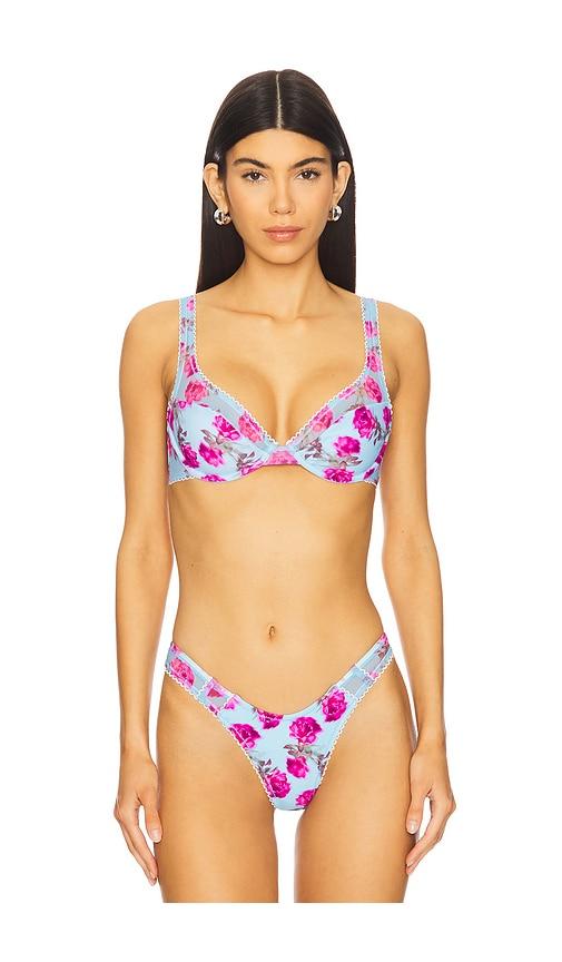 For Love & Lemons Floral Stems Ruffle Underwire Bikini Top in Blue,Purple by FOR LOVE&LEMONS