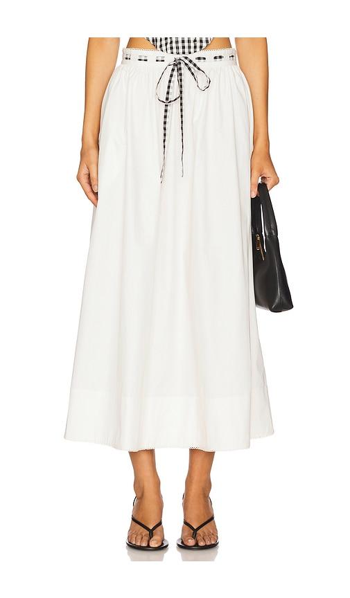For Love & Lemons Georgia Poplin Midi Skirt in Cream by FOR LOVE&LEMONS