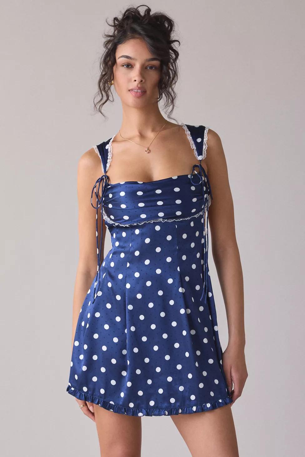 For Love & Lemons Holland Polka Dot Satin Mini Dress by FOR LOVE&LEMONS
