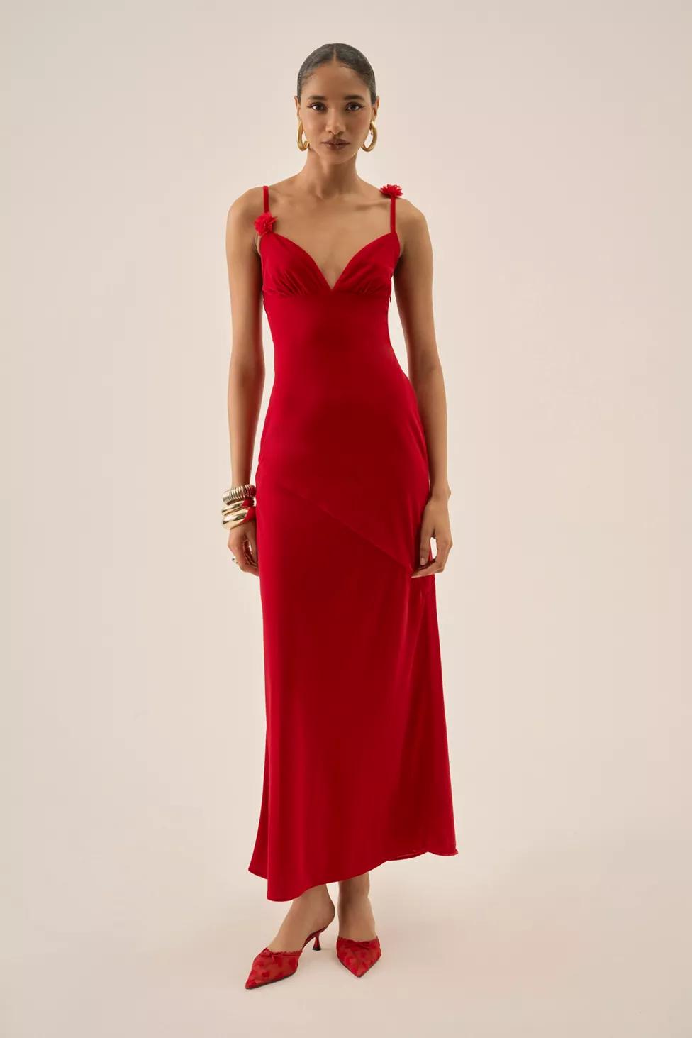 For Love & Lemons Huda Red Velvet Bias Cut Maxi Dress by FOR LOVE&LEMONS
