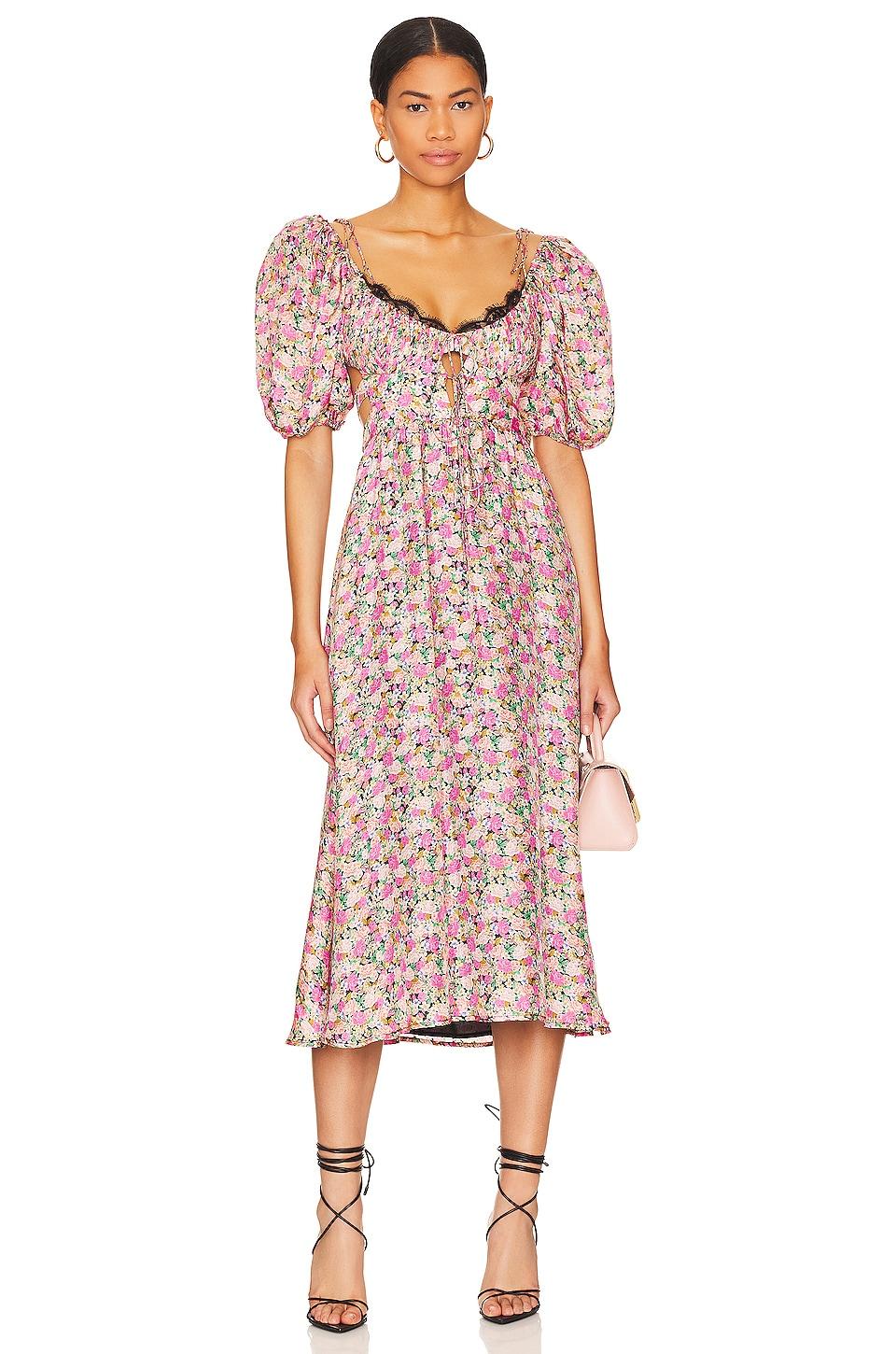 For Love & Lemons Isadora Midi Dress in Pink by FOR LOVE&LEMONS