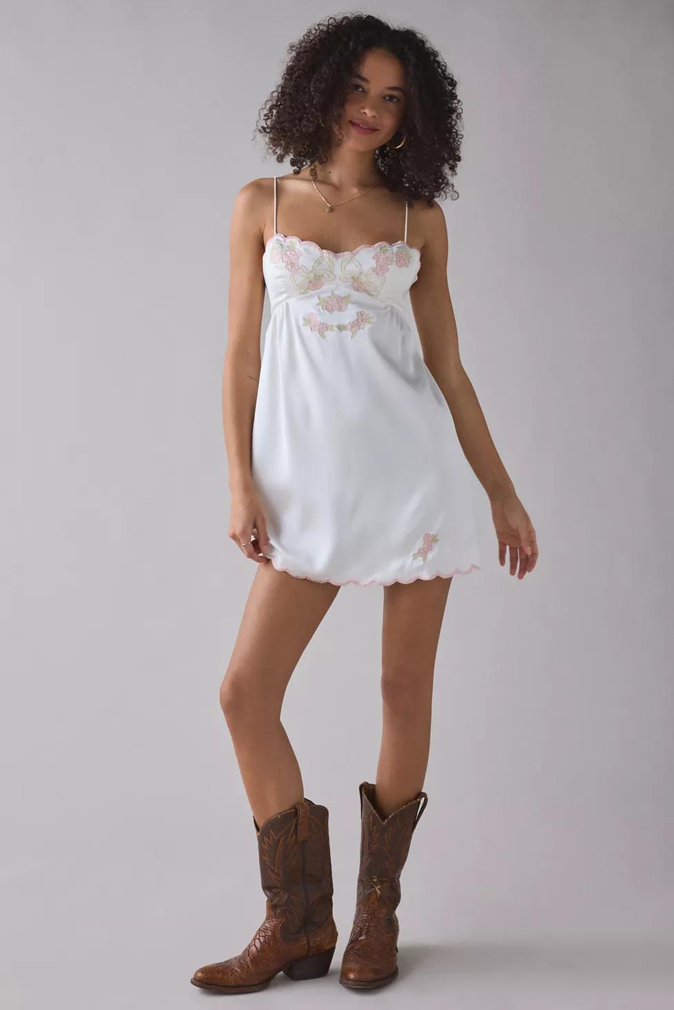 For Love & Lemons Loralai Embroidered Satin Slip Mini Dress by FOR LOVE&LEMONS