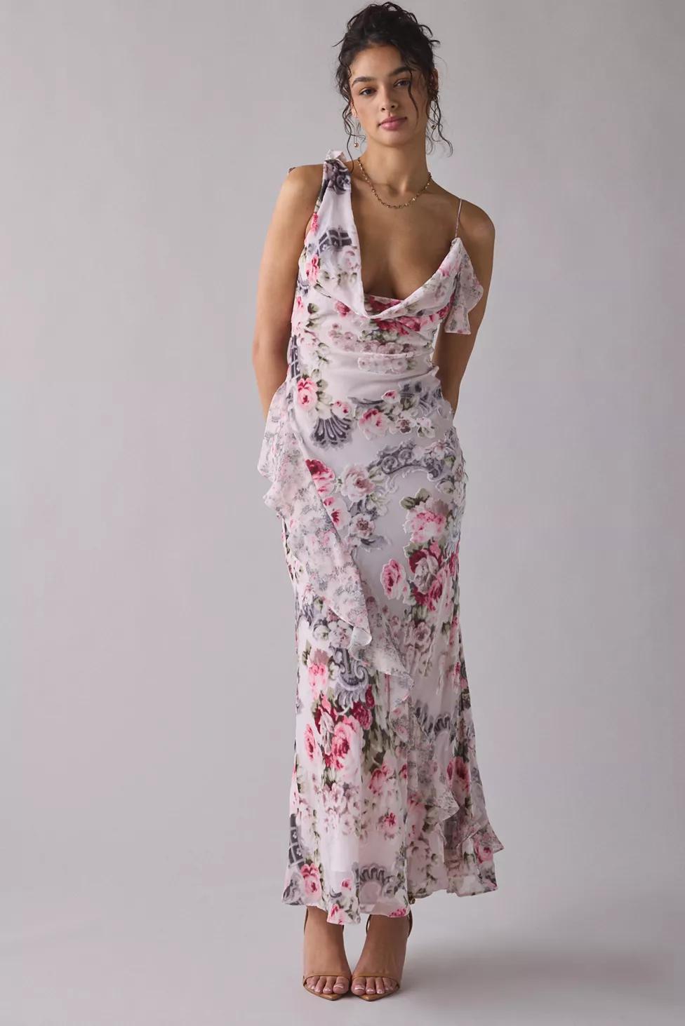For Love & Lemons Nora Asymmetric Ruffle Cowl Neck Maxi Dress by FOR LOVE&LEMONS