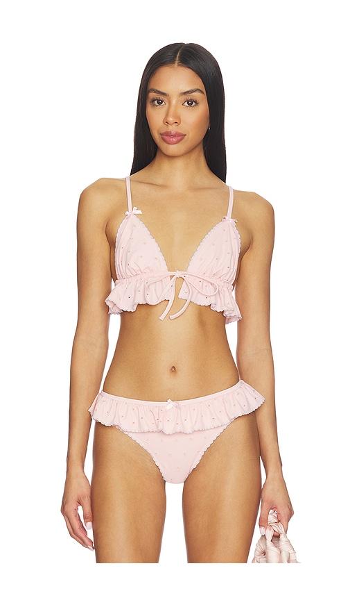 For Love & Lemons Polka Dot Ruffle Bikini Top in Peach by FOR LOVE&LEMONS