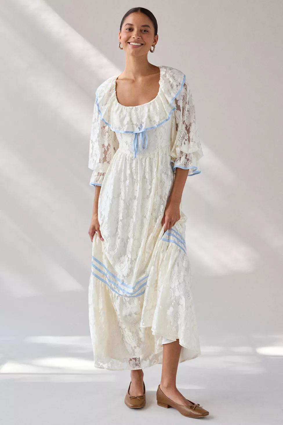 For Love & Lemons Severine Floral Lace Milkmaid Maxi Dress by FOR LOVE&LEMONS