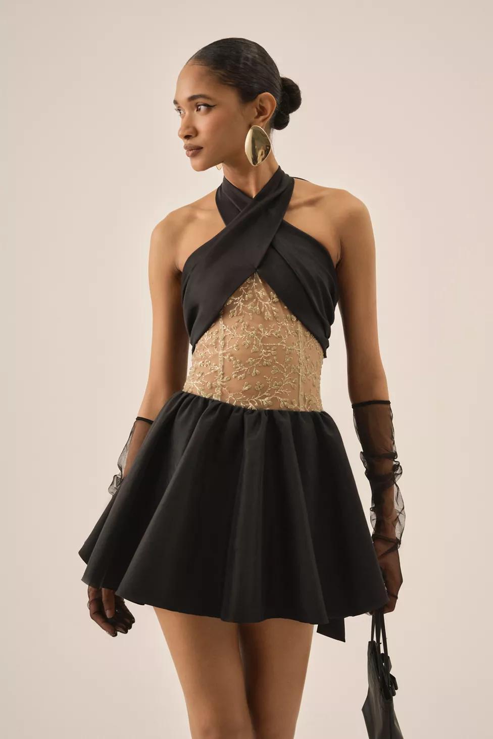 For Love & Lemons Shimmering Petals Black Mini Dress by FOR LOVE&LEMONS