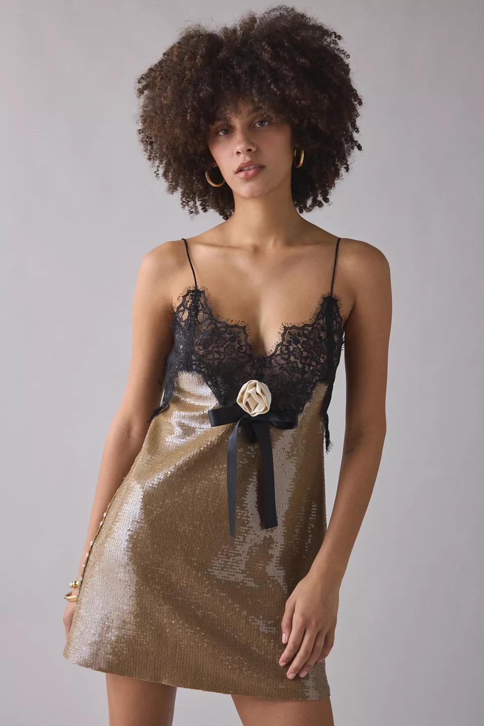 For Love & Lemons Sylvie Lace Trim Sequin Mini Dress by FOR LOVE&LEMONS