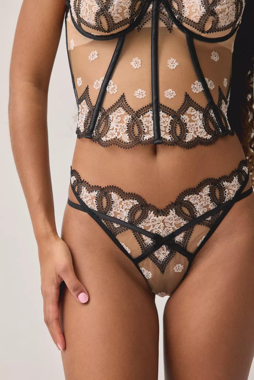 For Love & Lemons Truest Love Heart Embroidered Thong by FOR LOVE&LEMONS