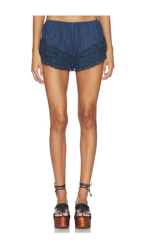 For Love & Lemons Yasmin Ruffle Shorts in Blue by FOR LOVE&LEMONS