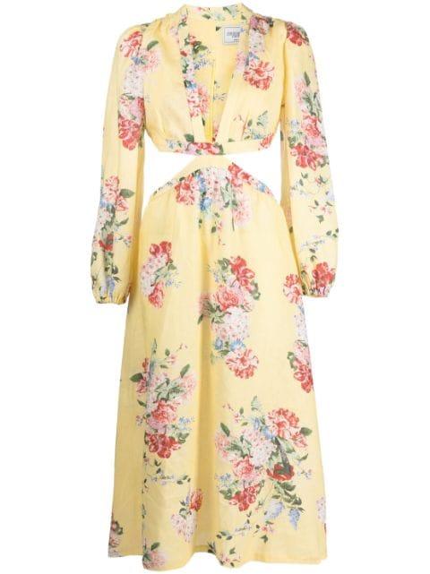 floral-print cut-out linen dress by FORTE DEI MARMI COUTURE