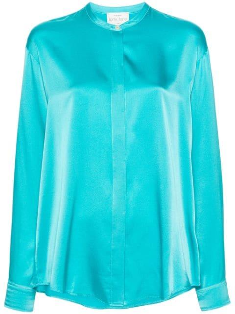 band-collar satin shirt by FORTE_FORTE