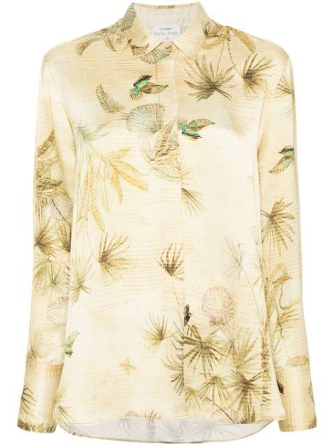botanical-print satin shirt by FORTE_FORTE