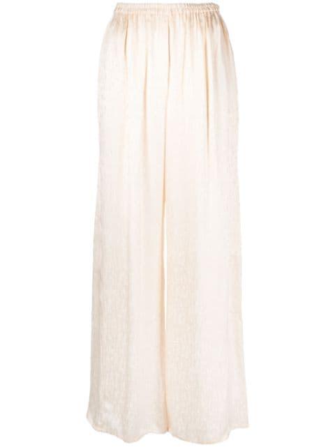 check-pattern ruched-detail satin palazzo pants by FORTE_FORTE