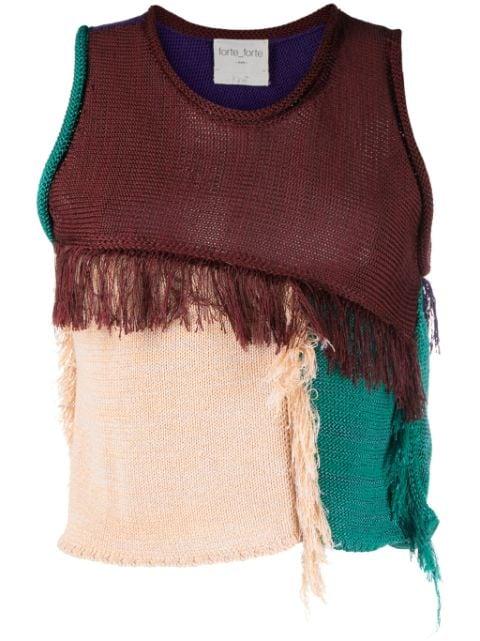 colour-block frayed knitted top by FORTE_FORTE