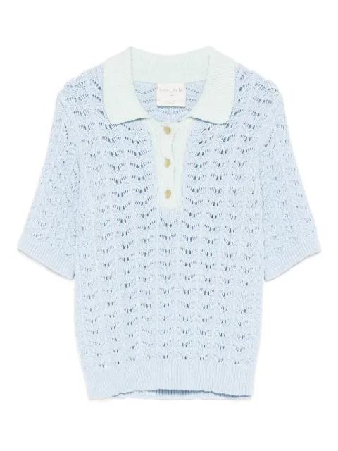 crochet-knit polo top by FORTE_FORTE