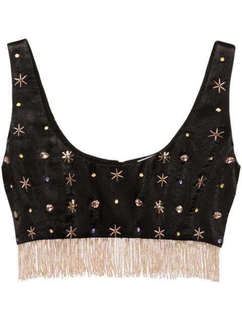 fringed bead-embellished crop top by FORTE_FORTE